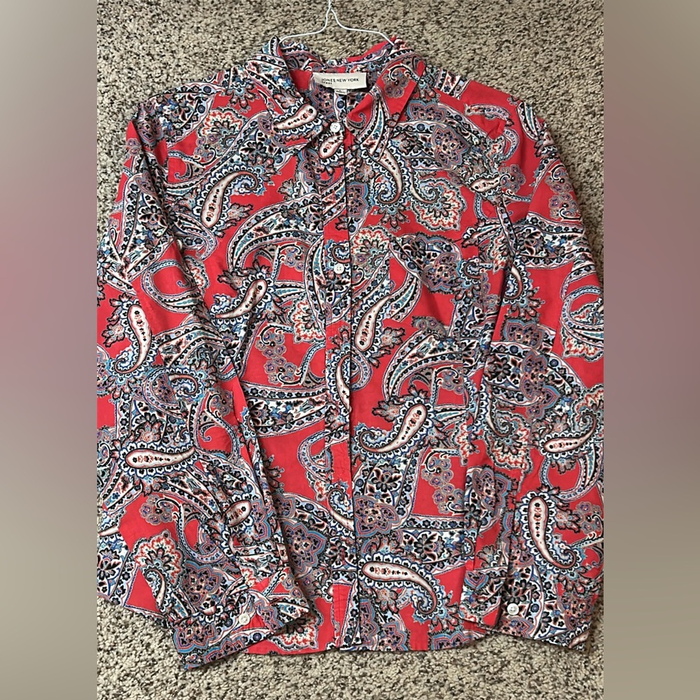 Jones New York Red Paisley Blouse